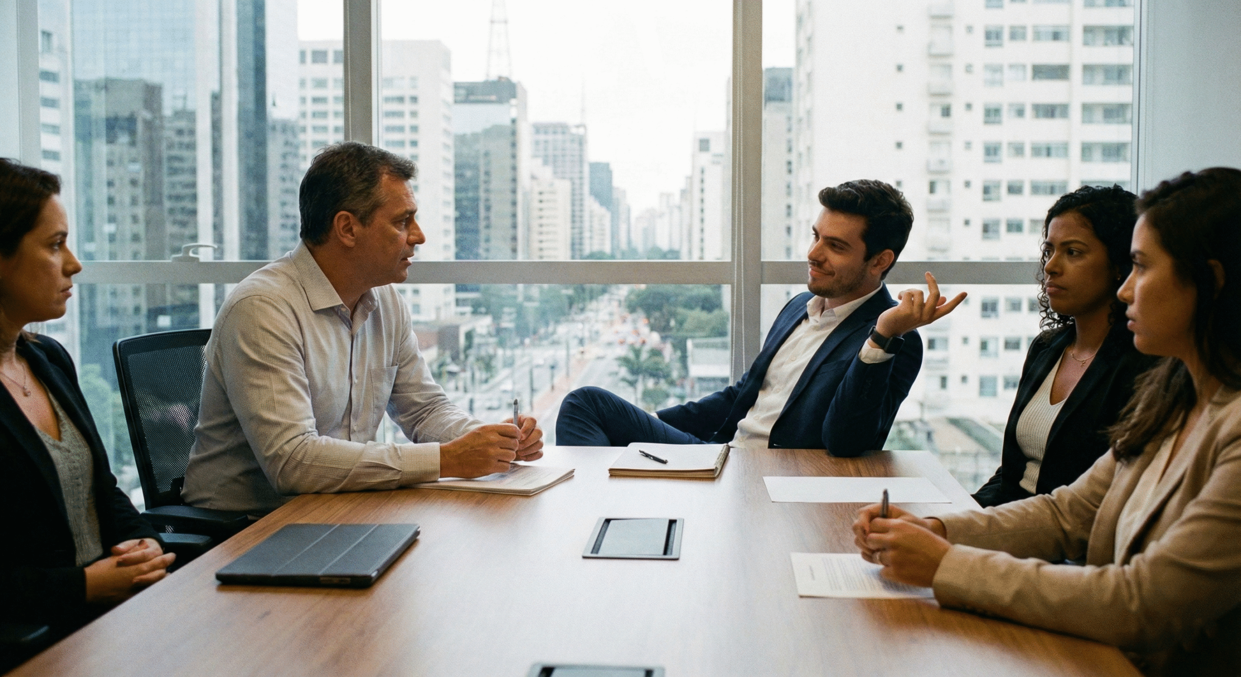 Consultor lidando com cliente arrogante durante reunião